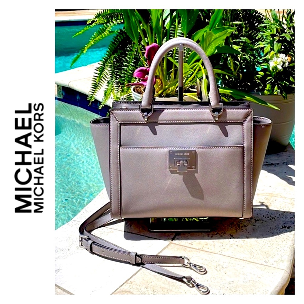 MICHAEL Michael Kors Lg Tina Satchel/Shoulder/Xbody Bag in Pearl Grey, LTD Edit.